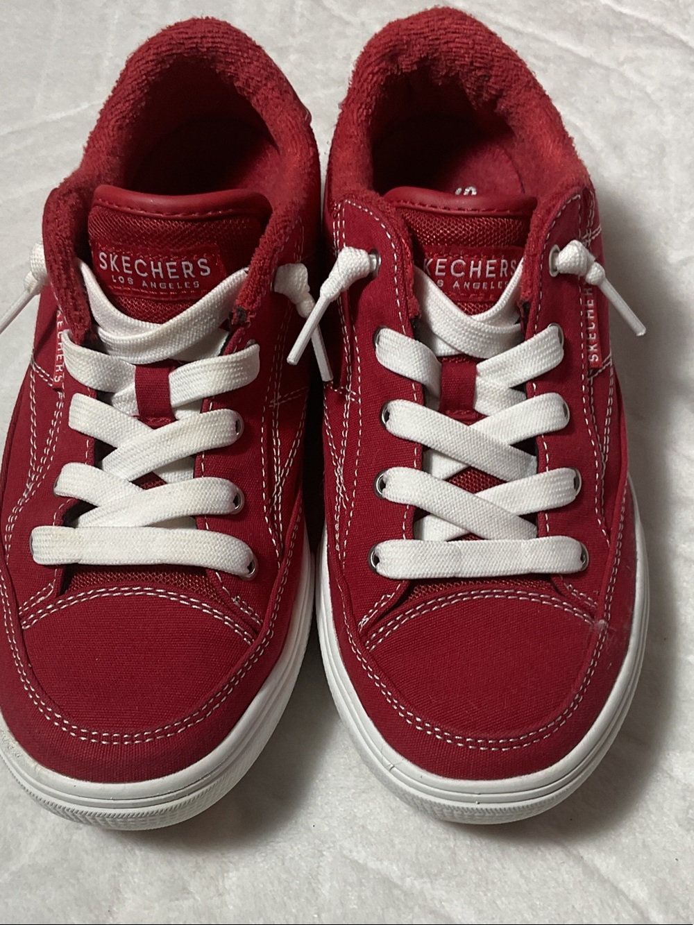 Skechers Red Canvas Low-Top Lace-Up Sneakers with White Accents